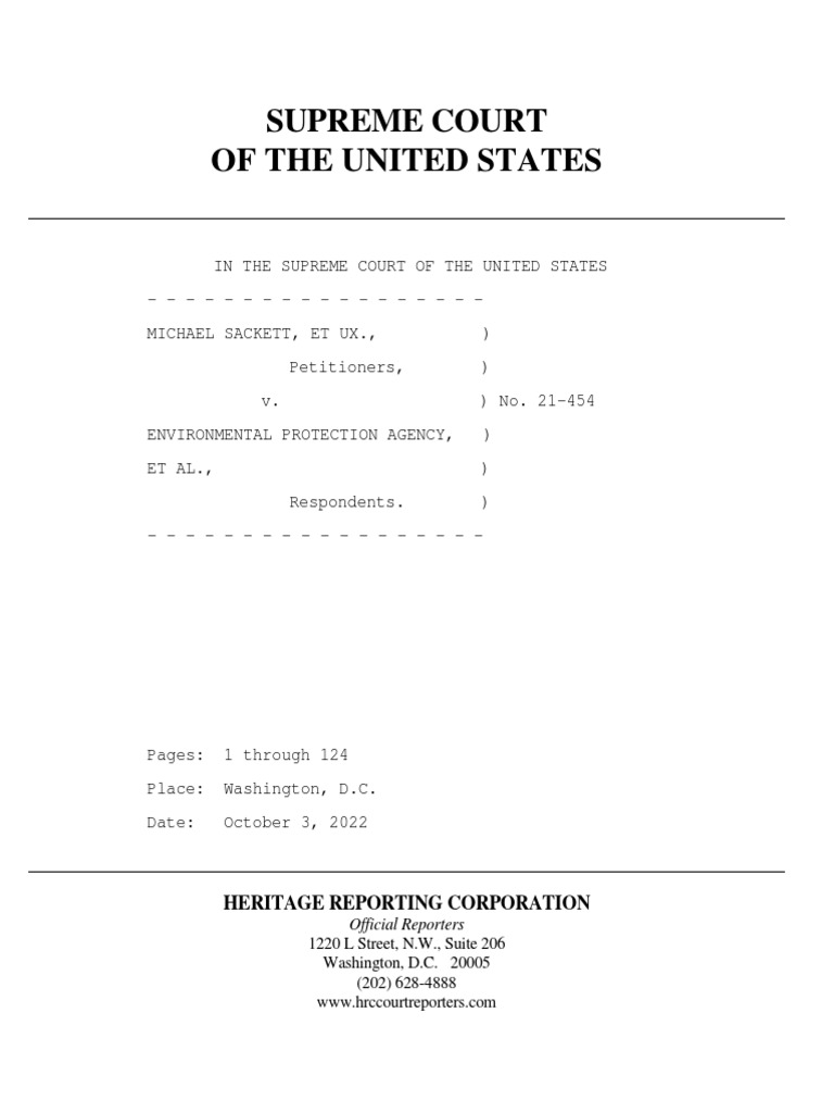 Transcript, Sackett v. EPA, No. 21-454 (U.S. Oct. 3, 2022) | PDF ...