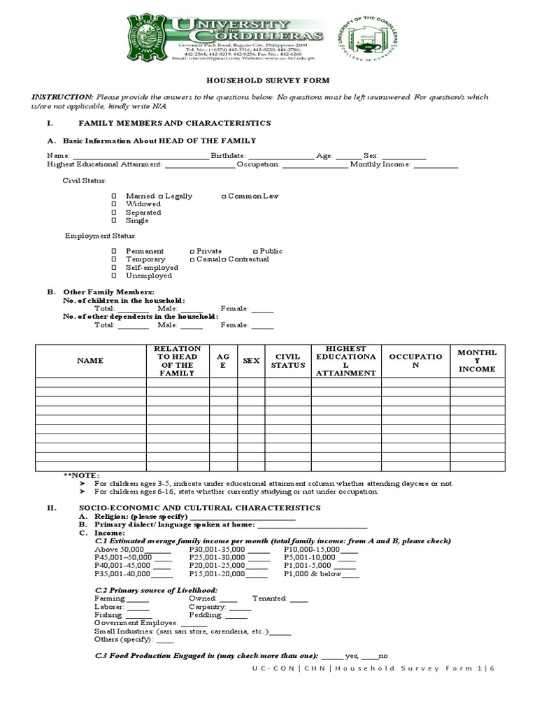 Household Survey Form Overview | PDF | Health Care | Pregnancy