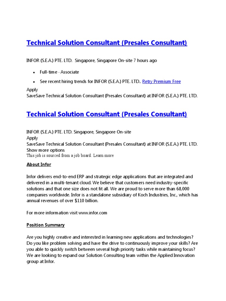 Technical Solution Consultant PDF Consultant Cloud Computing
