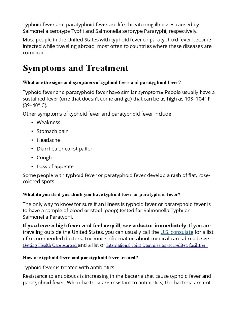 Typhoid and Paratyphoid Fever Guide | PDF | Salmonella | Medical ...