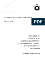 Admission of Students With Foreign Qualifications To Undergraduate Courses of The Universities in Sri Lanka 2010 - 2011