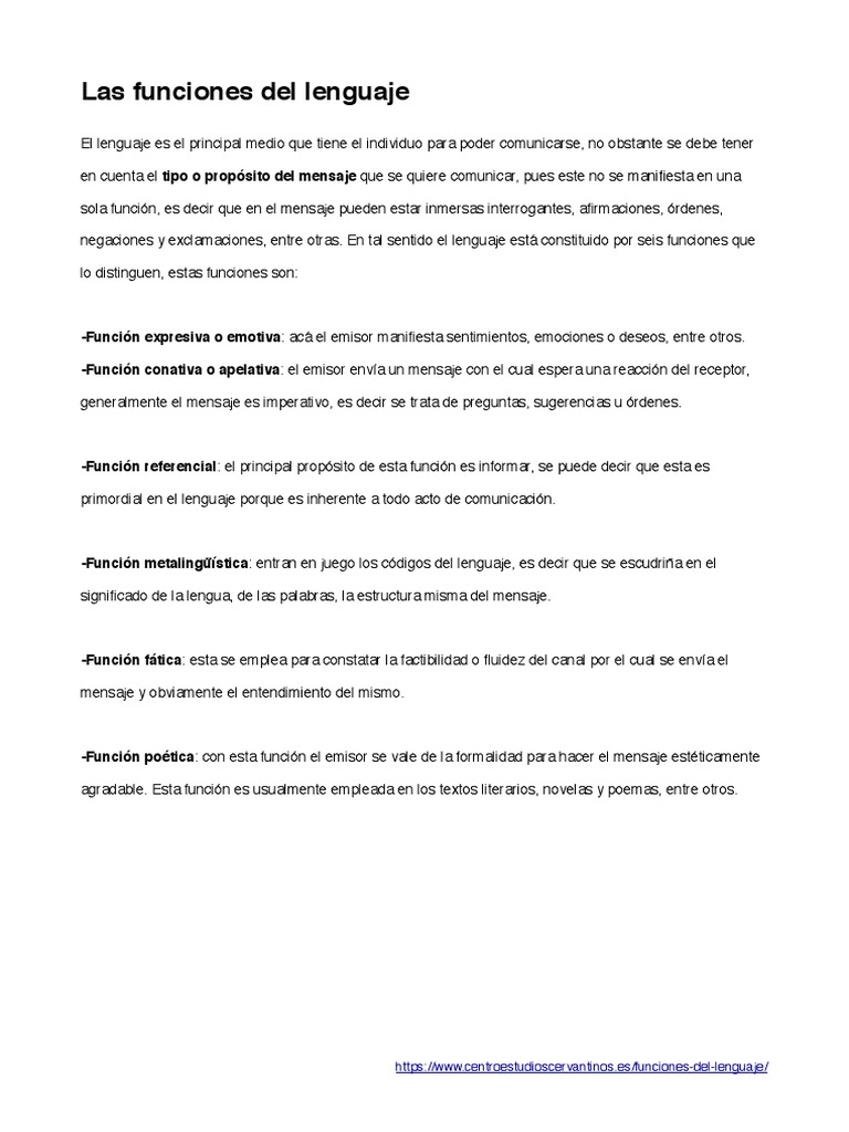Ejercicios sobre funciones del lenguaje | PDF | Artes del Lenguaje y ...