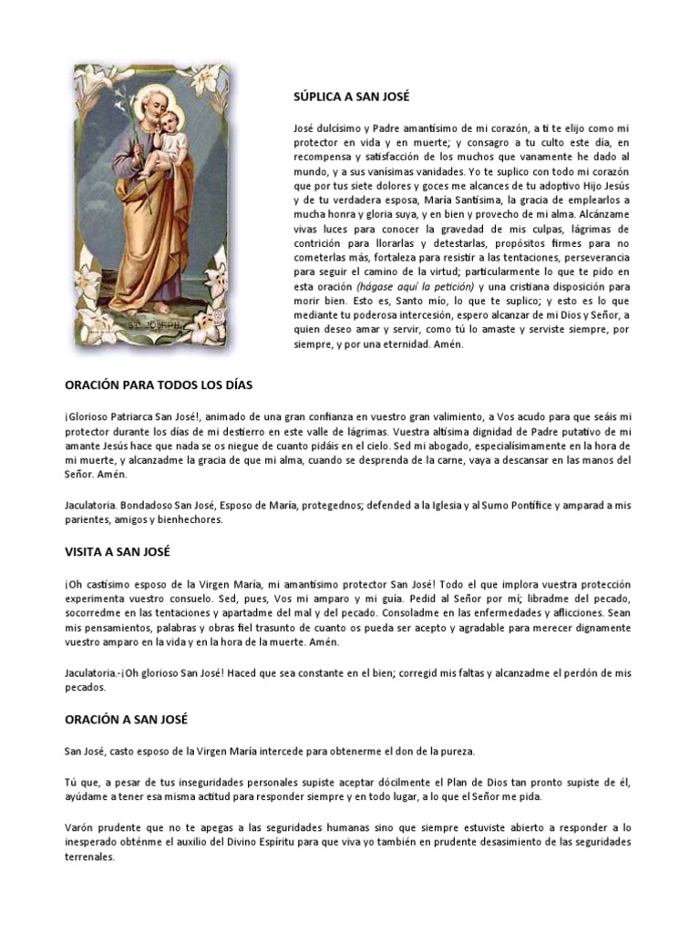 Oraciónes A San Jose | Descargar gratis PDF | María, madre de Jesús ...