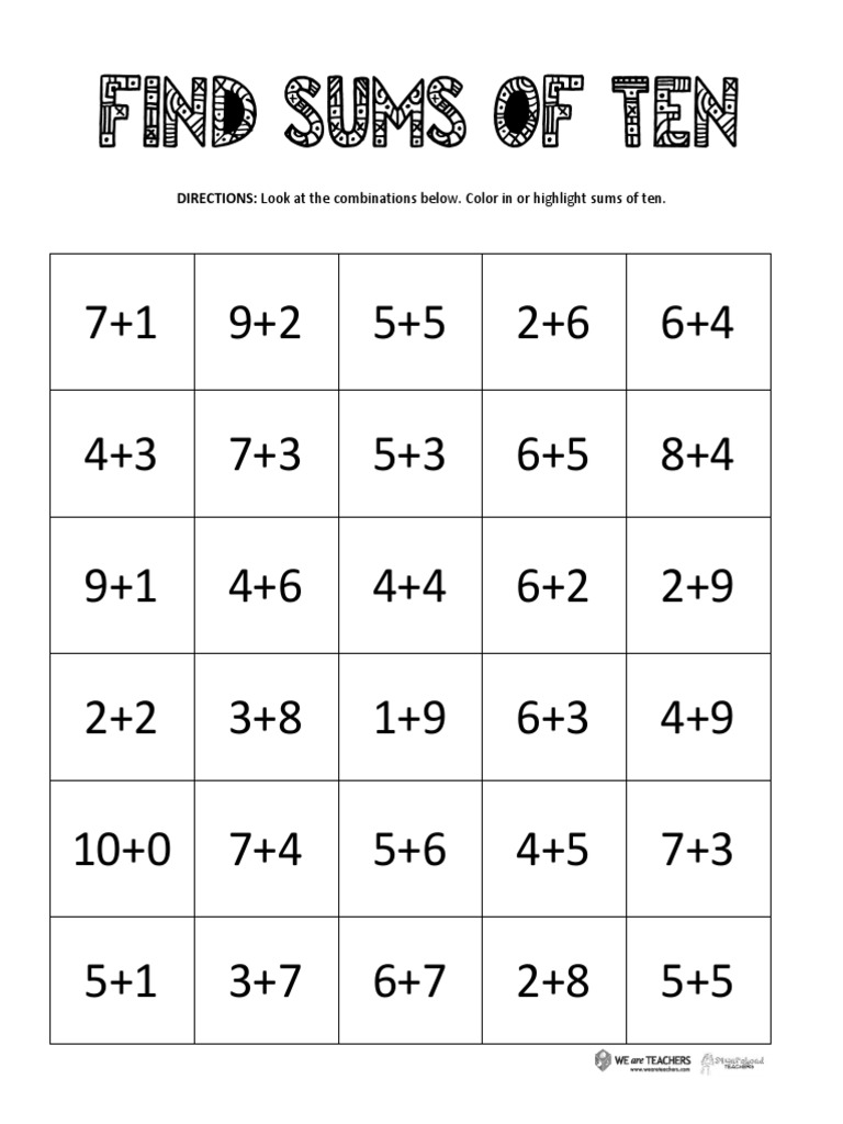 Find Sums of Ten | PDF