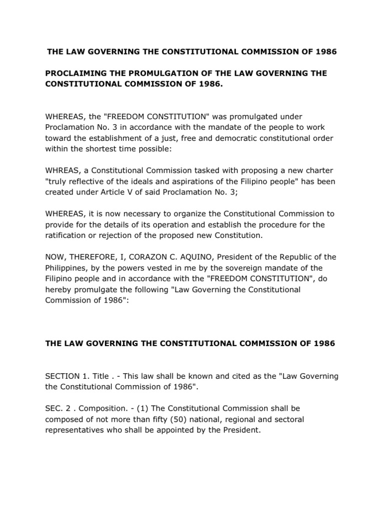 The Law Governing the Constitutional Commission of 1986 Oath Of