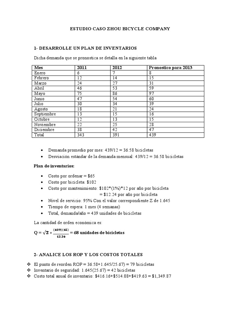 Estudio Caso Zhou Bicycle Company PDF Inventario