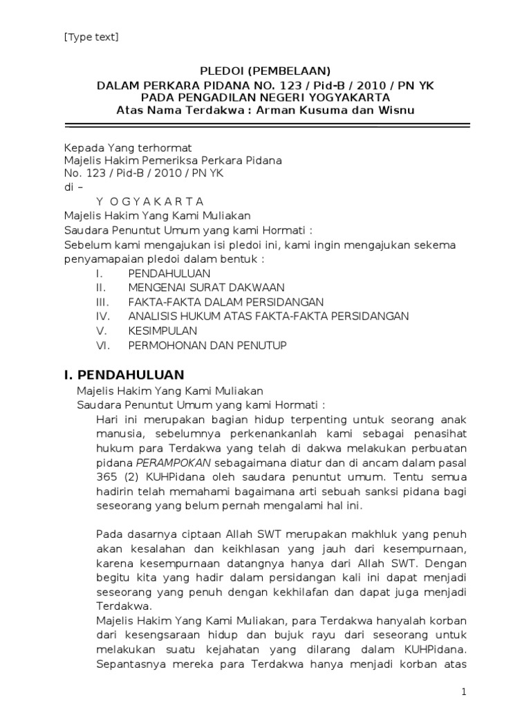 Contoh Pledoi Keadvokatan Pdf