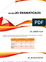 Reglas gramaticales: artículos, sustantivos, pronombres, verbos, adverbios, adjetivos, preposiciones, conjunciones e interjecciones