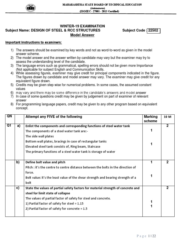 DSR Model Answer Paper for 22502 Exam | PDF | Screw | Column