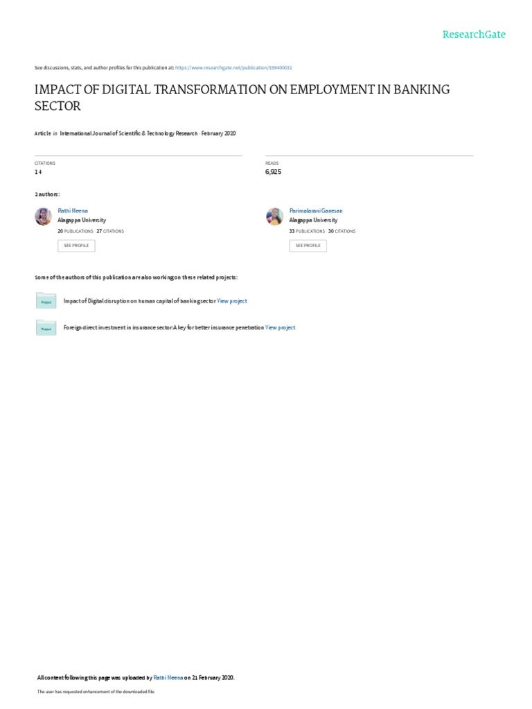 Impact of Digital Transformation On Employment in Banking Sector | PDF ...