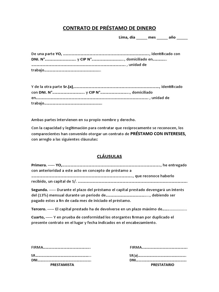 Contrato de Préstamo de Dinero | PDF