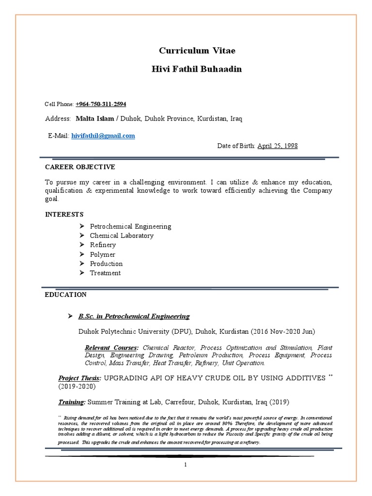 Curriculum Vitae Hivi Fathil Buhaadin Malta Islam / Duhok, Duhok