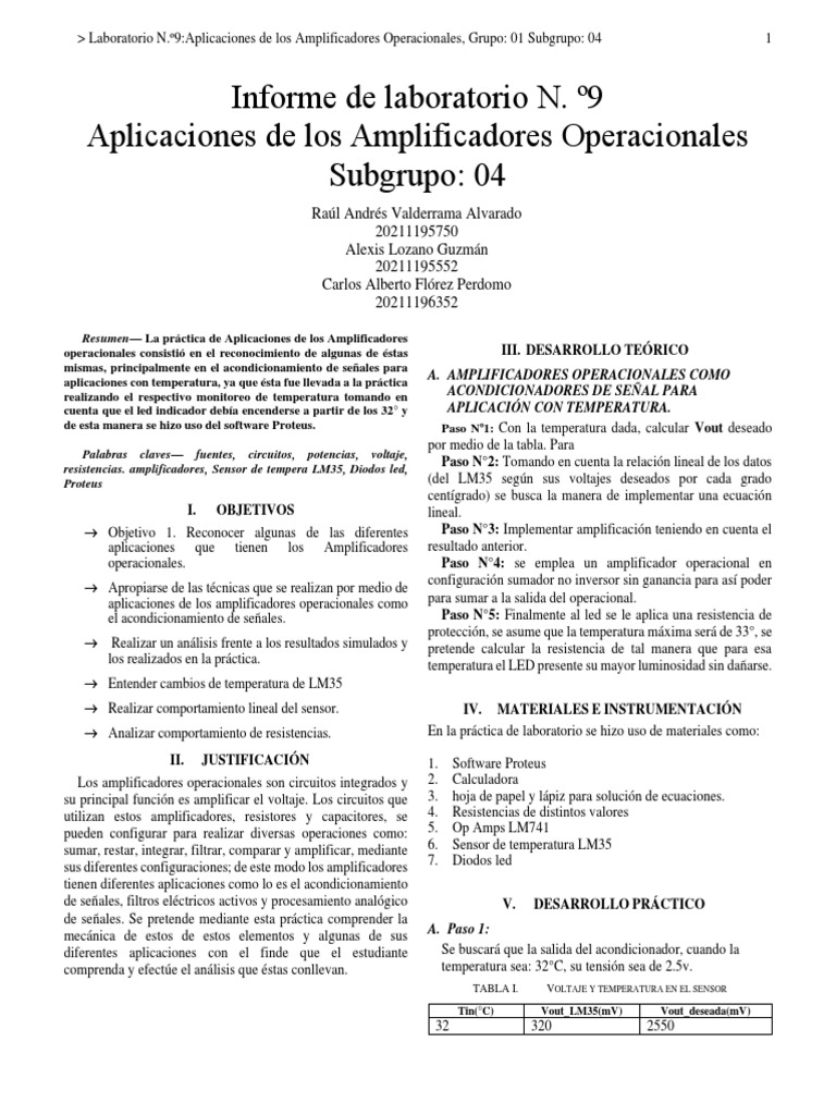 Informe lab 9 app amp op pdf amplificador operacional resistor