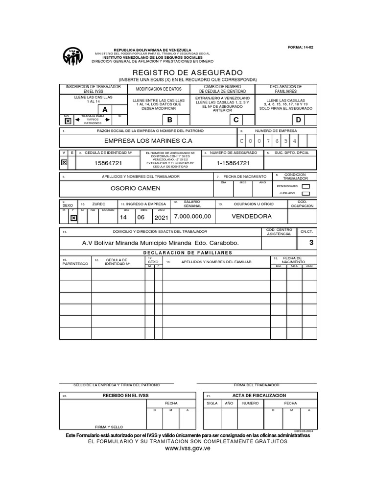 201 - F-14-02 Planilla de Camen Lista | PDF