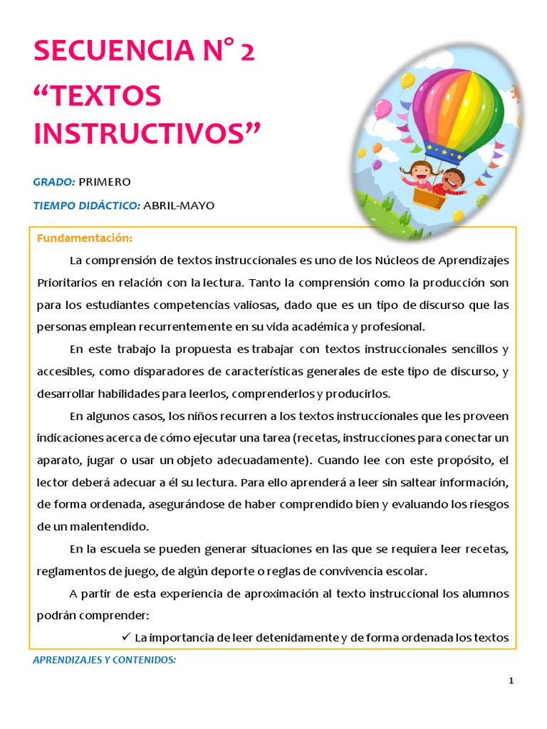 Actividades de Textos Instructivos para Niños | PDF