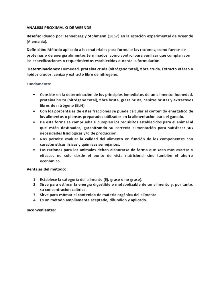 An lisis Proximal O De Weende 1 PDF Salud Y Bienestar