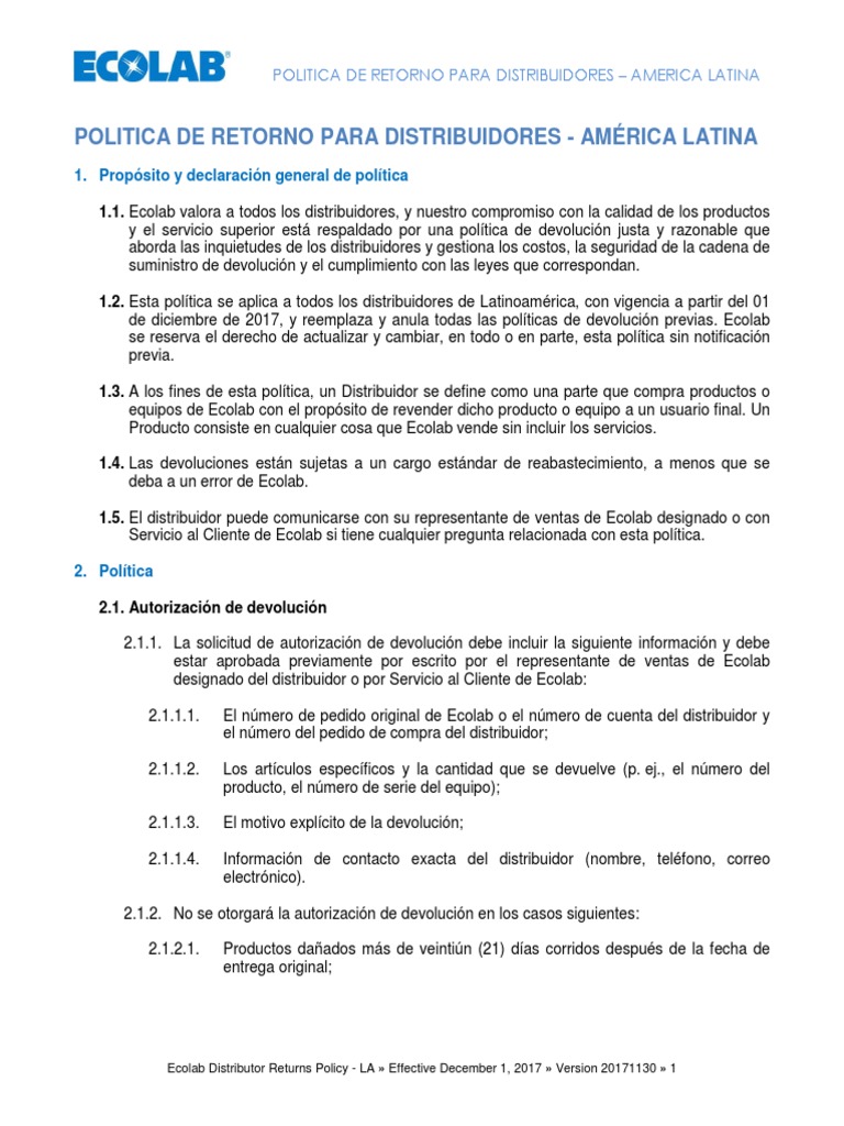 FINAL LA Distributor Return Policy SP PDF PDF