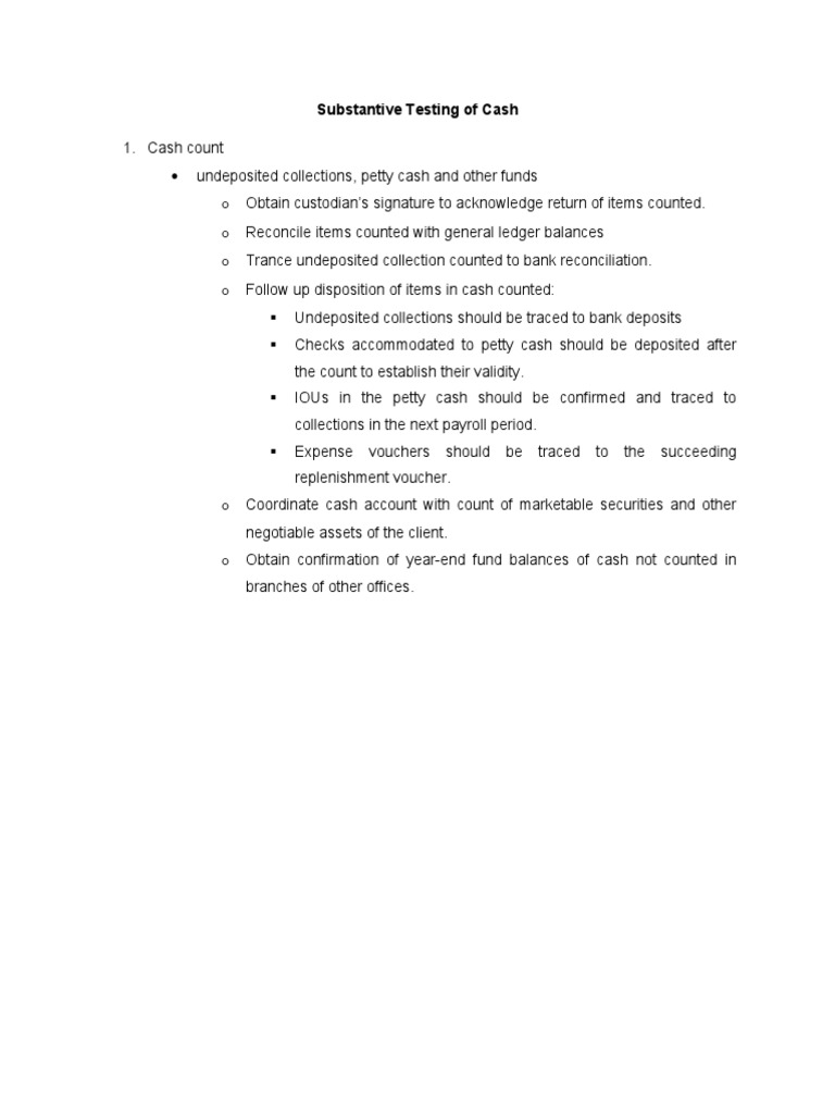 Cash Substantive Testing Procedures | PDF