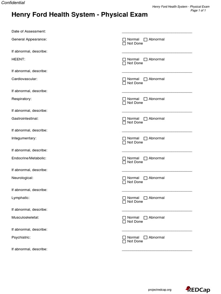Henry Ford Health System Exam Form | PDF | Wellness