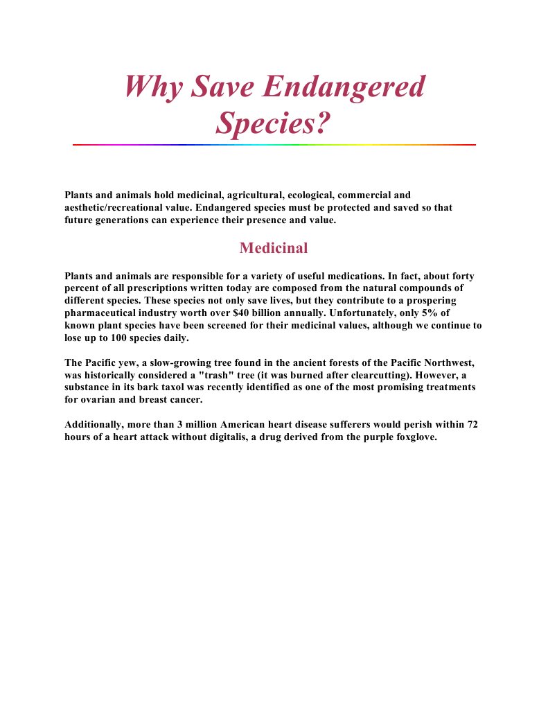 develop a thesis statement on the topic of saving endangered animals