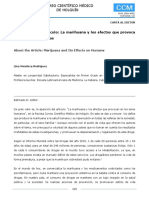 A Propósito Del Artículo La Marihuana y Los Efectos Que Provoca en Los Seres Humanos