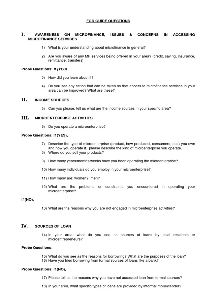2 2 FGD Guide Questions | PDF | Microfinance | Loans
