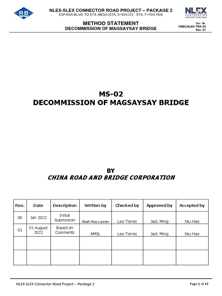 Magsaysay Bridge Demolition Plan | PDF | Road | Concrete