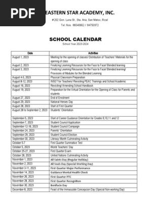 School Calendar 2023-2024