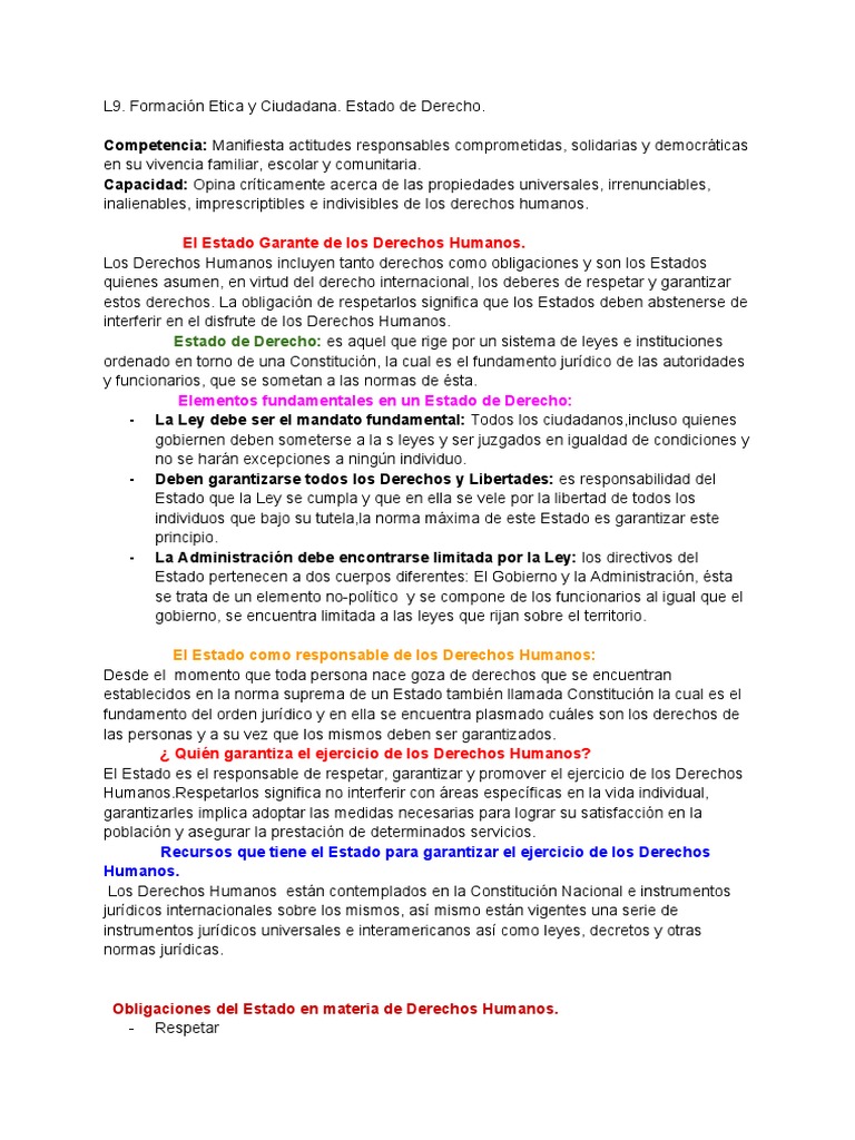 L 9 Segundo Curso - Estado de Derecho | PDF | Derechos humanos | Estado ...