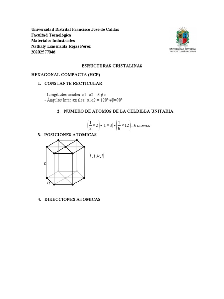 Estructura Cristalina HCP y Constantes | PDF | Vector Euclidiano ...
