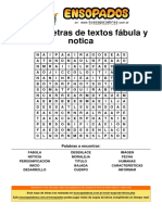 Sopa de Letras de Textos Fábula y Notica