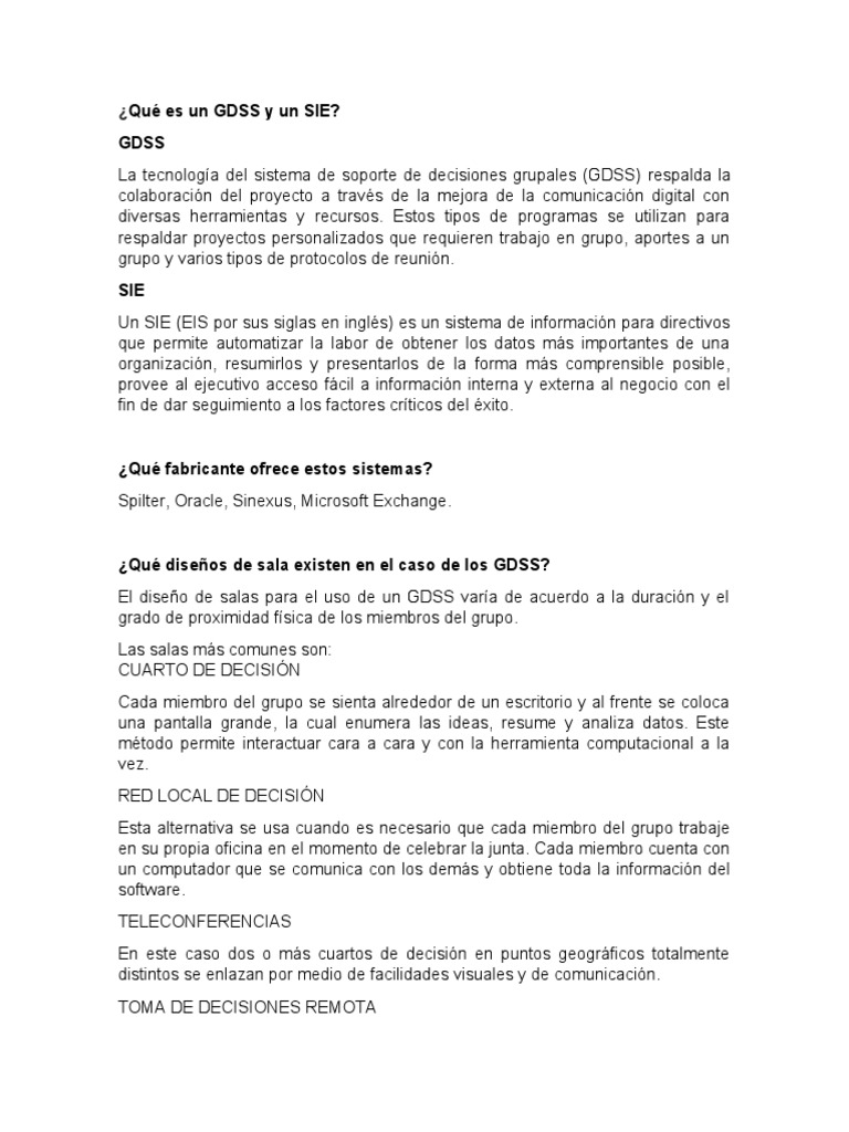 GDSS y SIE: Implementación y Diseño | PDF