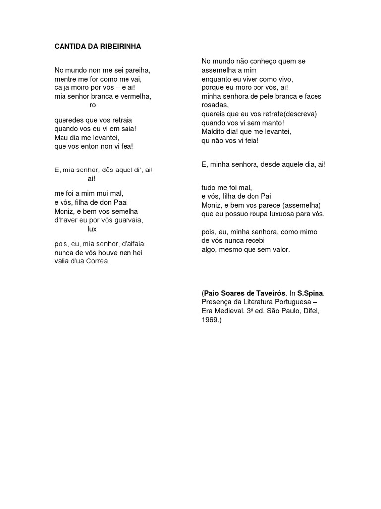Paio Soares de Taveirós Cantiga Da Ribeirinha PDF