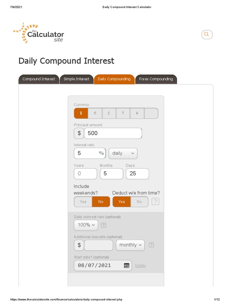 Daily Compound Interest Calculator Usd500 PDF