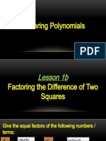 Lesson 1b - Factoring The Difference of Two Squares