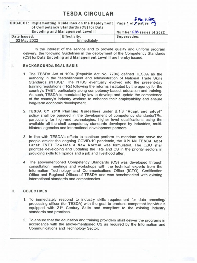 TESDA Circular No. 028-2022 | PDF