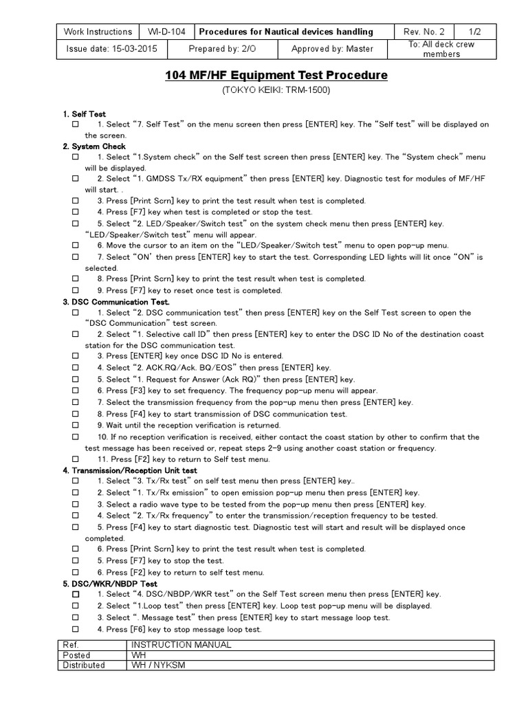 MF/HF Equipment Testing Procedures | PDF | Menu (Computing ...