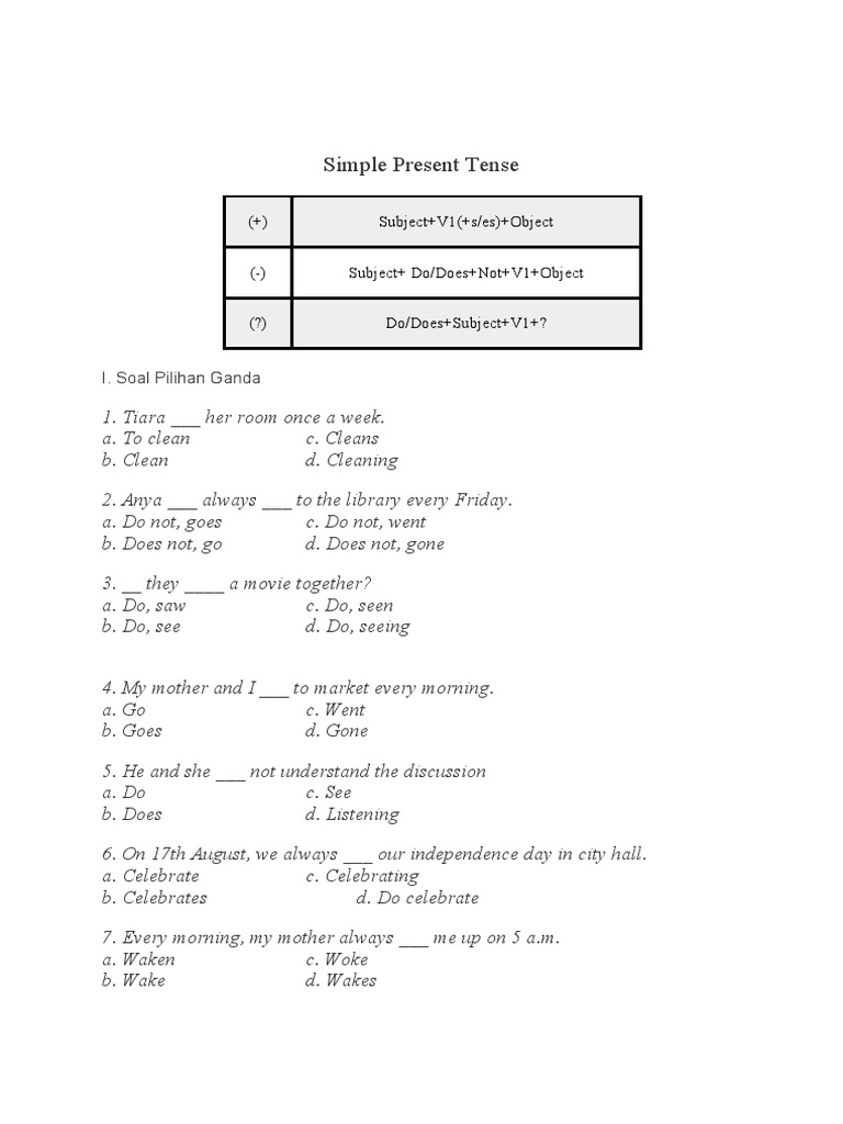 Soal Latihan Simple Present Tense | PDF | Mosque