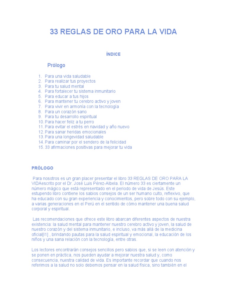 33 Reglas de Oro para La Vida | PDF | Alimentos | Amor