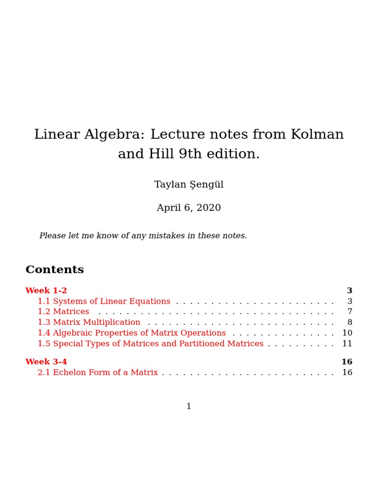 Lin Alg Main | PDF | Matrix (Mathematics) | System Of Linear Equations