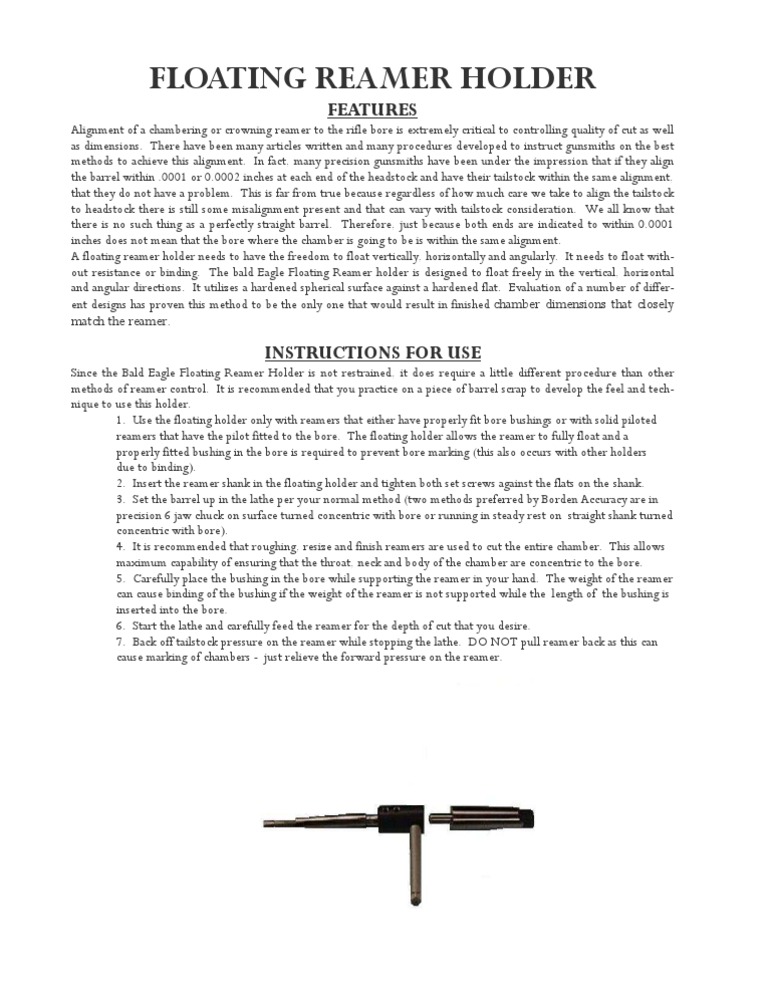 Floating Reamer Instructions | PDF | Equipment | Metalworking