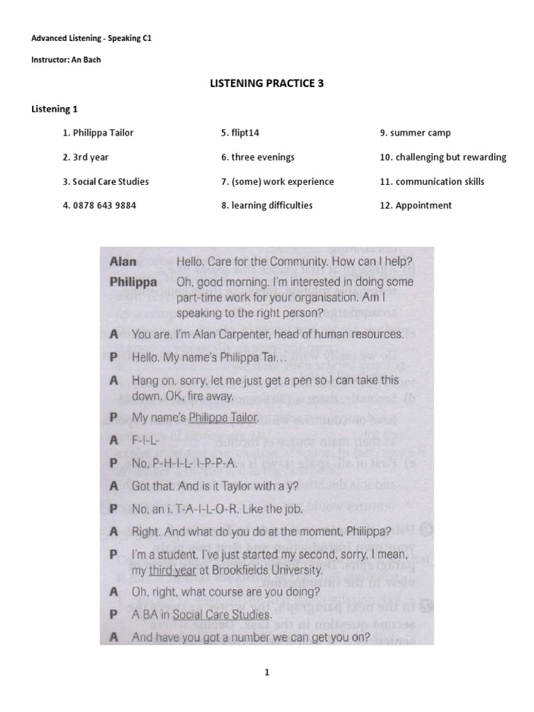 Advanced Listening and Speaking C1 Listening Practice 3 (KEY) PDF