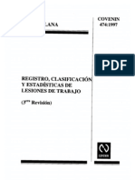 COVENIN 474-97 (Registro, Clasificacion y Estadisticas de Lesiones en el Trabajo)
