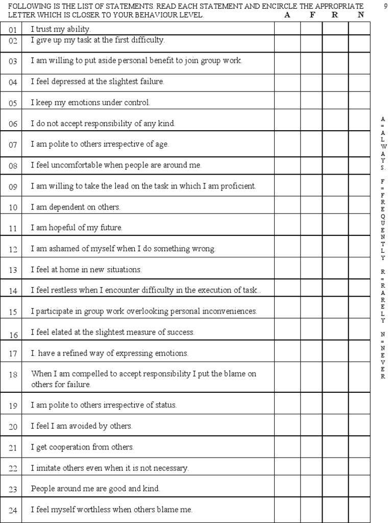 12 Dimensions Personality Test PDF
