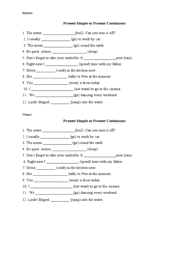 Present Simple vs Continuous Exercises | PDF