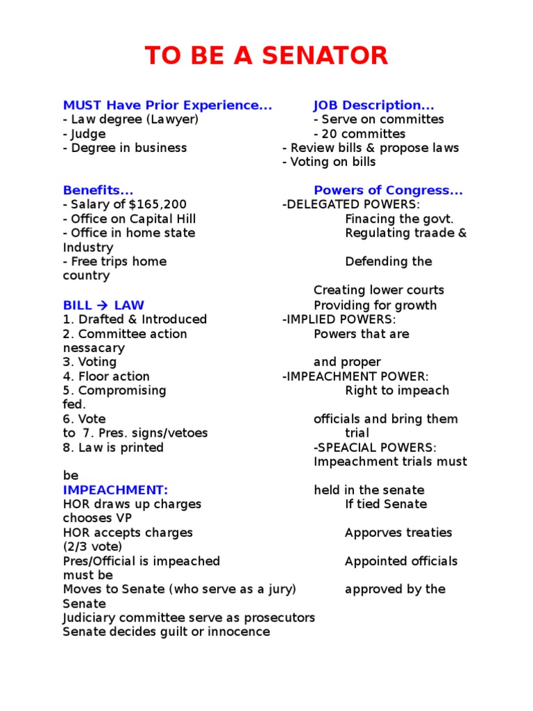 Requirements and Powers of U.S. Senators | PDF