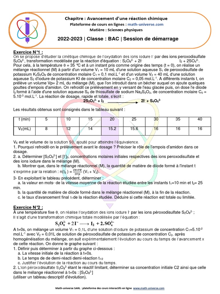 ? Série N°1 - Avancement Dune Réaction Chimique | PDF
