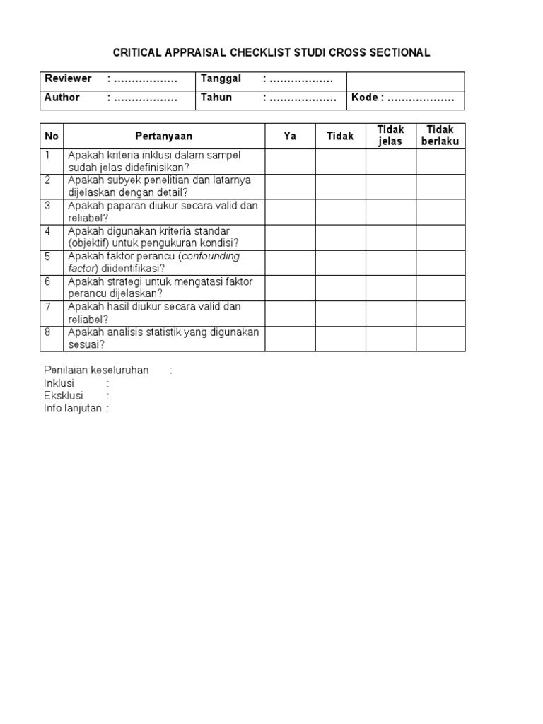 Systematic Review Critical Appraisal Checklist