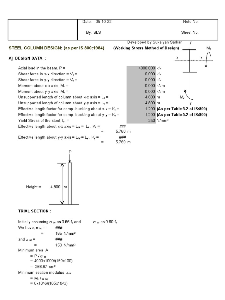 Steel Column Design Calculations IS 800 | PDF | Science & Mathematics