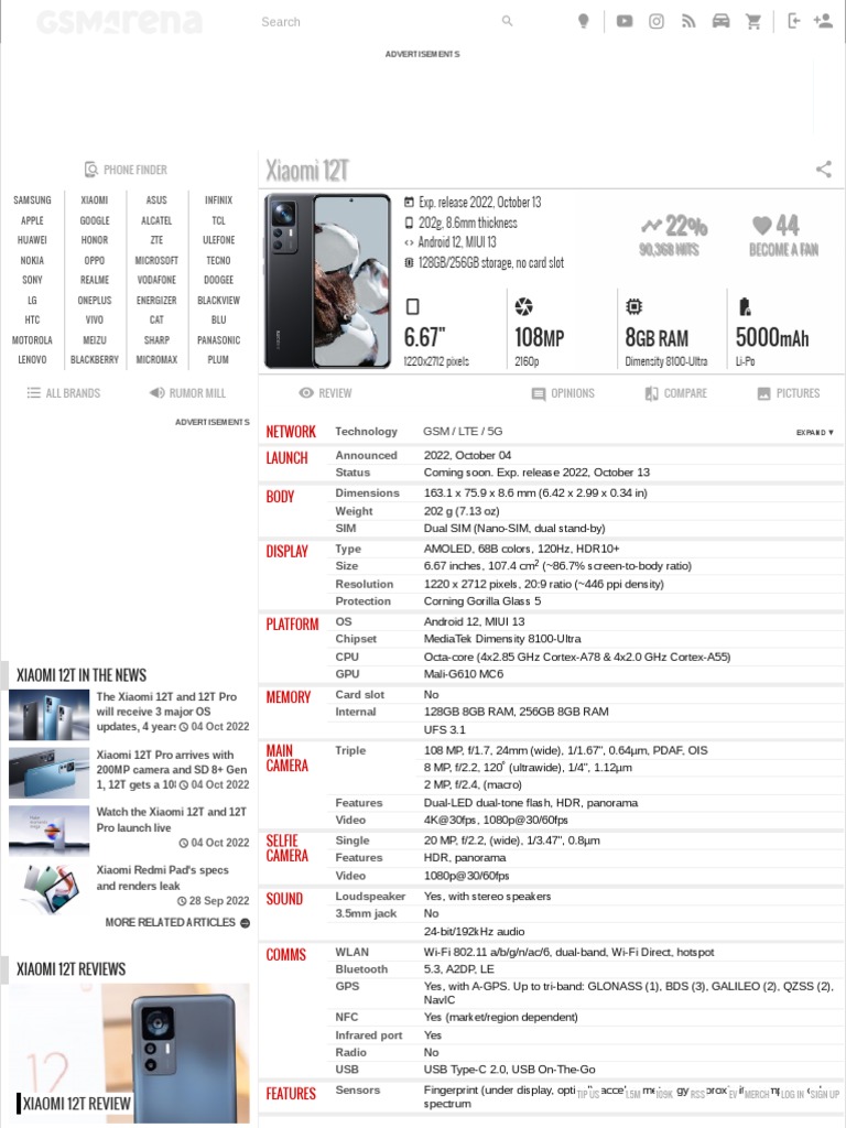 Xiaomi 12T - Full Phone Specifications | PDF | Computing | Portable ...